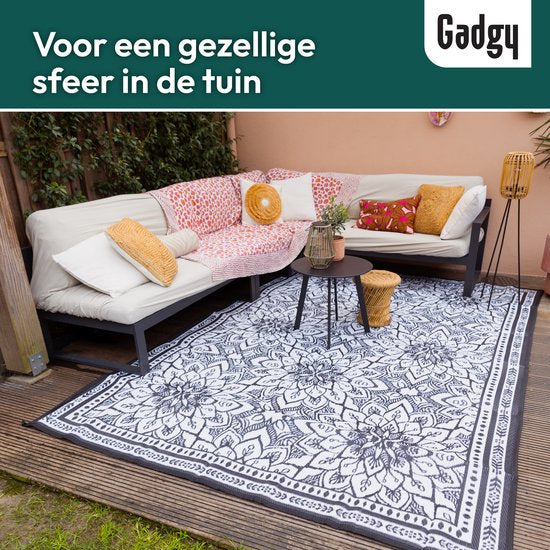 Gadgy Outdoor Teppich XXL - Outdoor Teppich 300x200 cm - Gartenteppich Doppelseitig - Picknickdecke Schwarz Weiß - Outdoorteppich