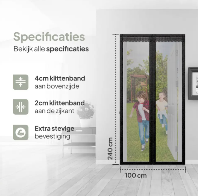 O'DADDY Türvorhang Deluxe Fiber – Schwarz – 100 x 240 cm – Magnetischer Fliegenschutzvorhang