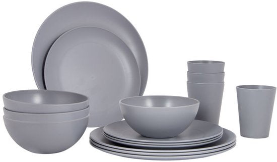 Bo-Camp – Geschirr – Renew – RPET – Grau – 16-teilig