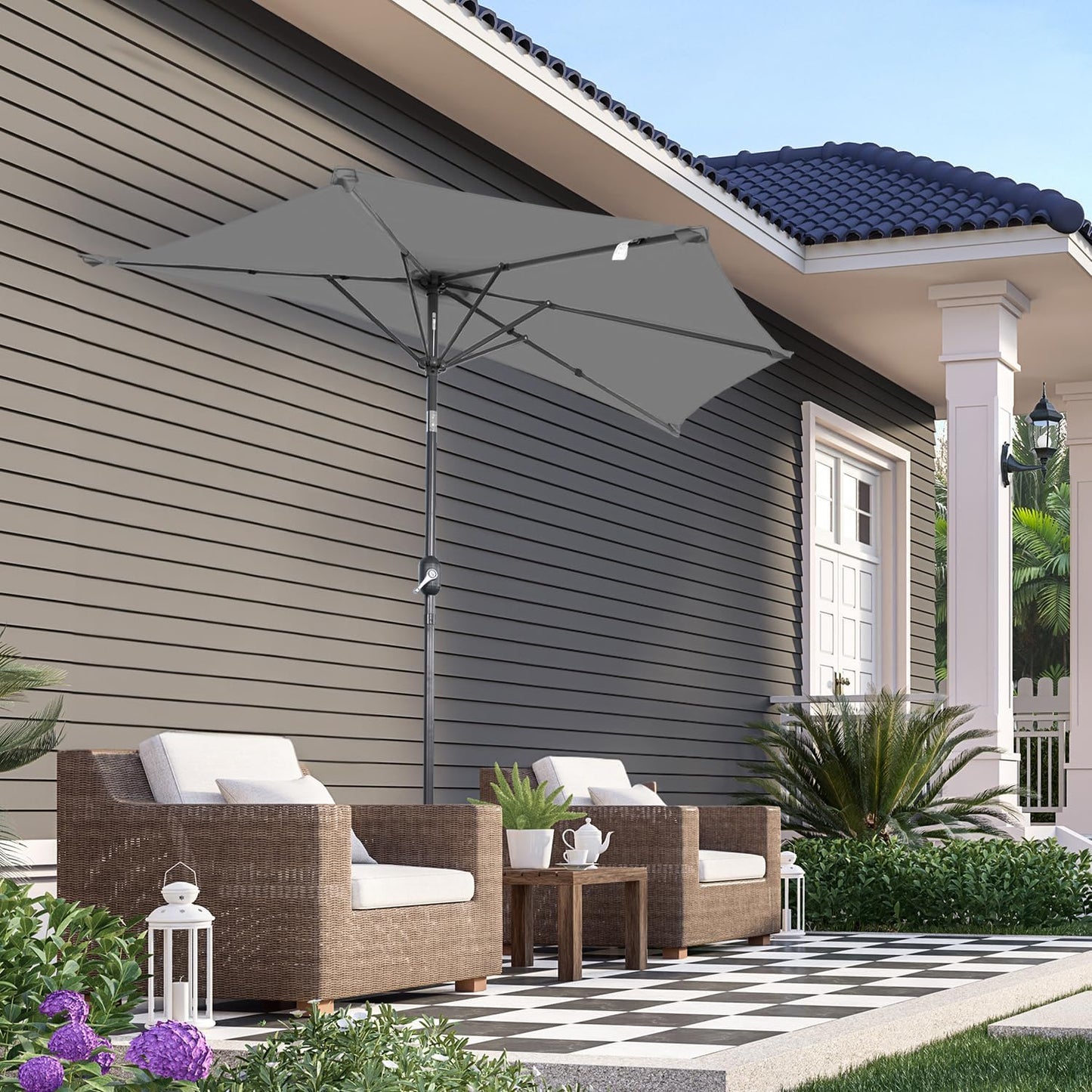 Angel Living Balkon-Sonnenschirm - halbrund - 265 x 130 cm - Grau
