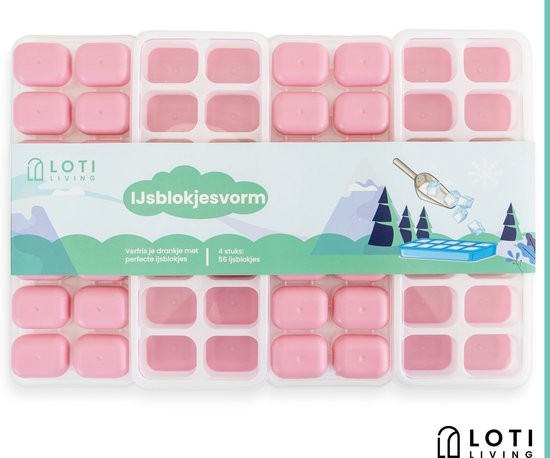 Loti Living Eiswürfelform - 4 Stück - Rosa - Eiswürfelformen - Silikon-Eiswürfelform - Eiswürfel - BPA frei
