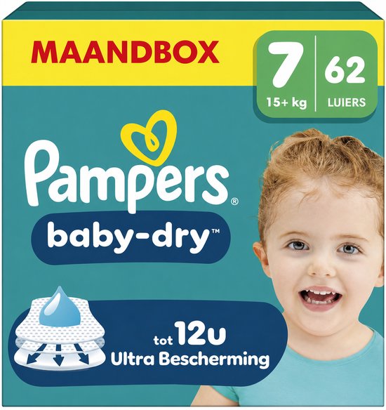 Pampers Baby-Dry Größe 7 – 62 Windeln – ab 15 kg – Monatsbox