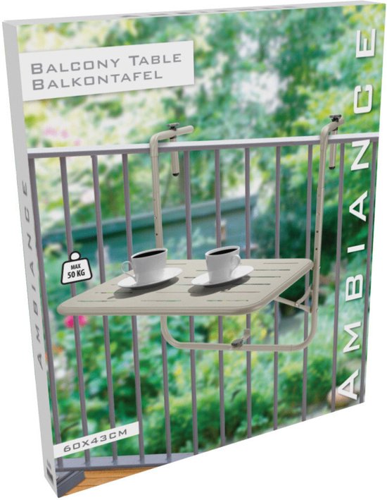 Pro Garden Balkontisch – Metall – mattbeige – 60 x 43 cm – zusammenklappbar – höhenverstellbar
