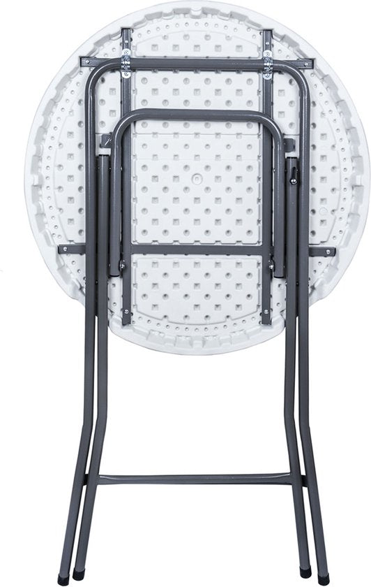 BRASQ Bartisch - ø80 x 110 cm - Klappbar - aus Kunststoff und Metall - Innen- und Außenbereich - Weiß/Grau