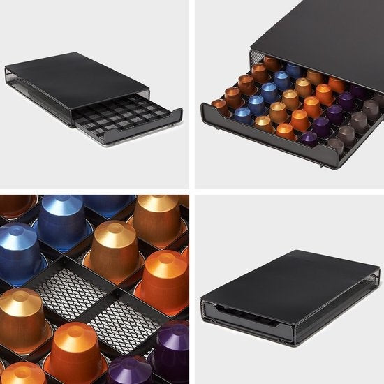KitchenBrothers Kapselhalter - mit Schublade - Nespresso - 60 Tassen - Schwarz