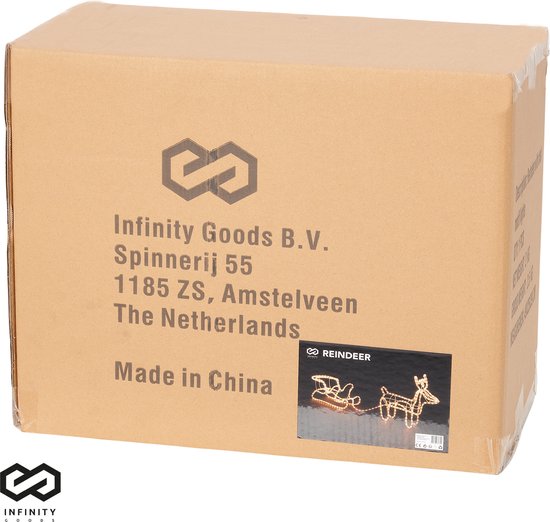 Infinity Goods Rentier mit Schlitten - Weihnachtsbeleuchtung - Outdoor Indoor LED Figur - Weihnachtsdekorationen - 3D Lichtergirlande - Weihnachten - Warm White