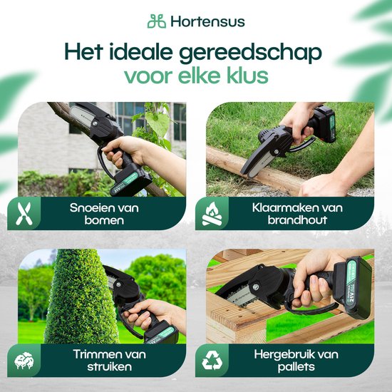 Hortensus Mini-Kettensäge - Inkl. Akku & Koffer - Akku 21 V – 10 cm