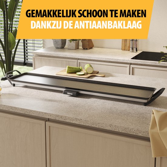 Tristar Grillplatte BP-2670- Tischgrill XL: 100 x 23 cm - Für den Innen- und Außenbereich - BPA frei - Gourmet-Grillplatte für den Tisch - 10 bis 12 Personen - Mit einstellbarem Thermostat - Antihaftbeschichtung - Schwarz