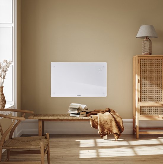 VONROC Luxury electric heater - Konvektorheizung mit Glasscheibe - 1000W/2000W - Beheizt Räume bis zu 24m2 - Gesteuert sowohl mit App (über Wifi) als auch manuell - Einstellbarer Thermostat und Timer - Weiß