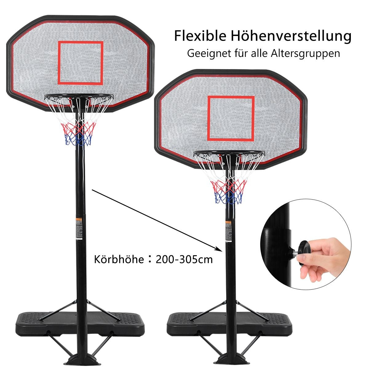 Coast Basketball Pole - Basketball Ring mit Ständer - 220-305 cm Höhe - Schwarz
