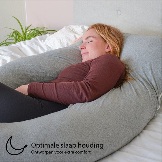 EL Life Umstandskissen XXL - U-Shape - Stillkissen - Seide - Abnehmbarer Jersey-Baumwollbezug - 140x80cm - Hellgrau