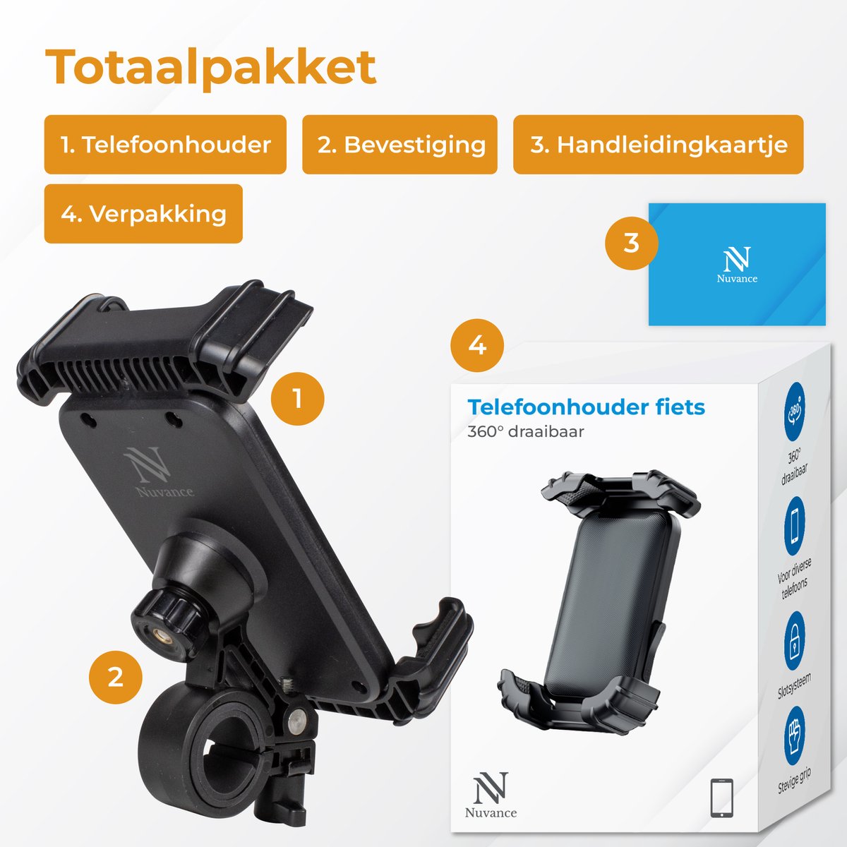 Nuvance Handyhalterung für das Fahrrad – um 360° drehbar – für 4,7–6,8 Zoll – Schwarz