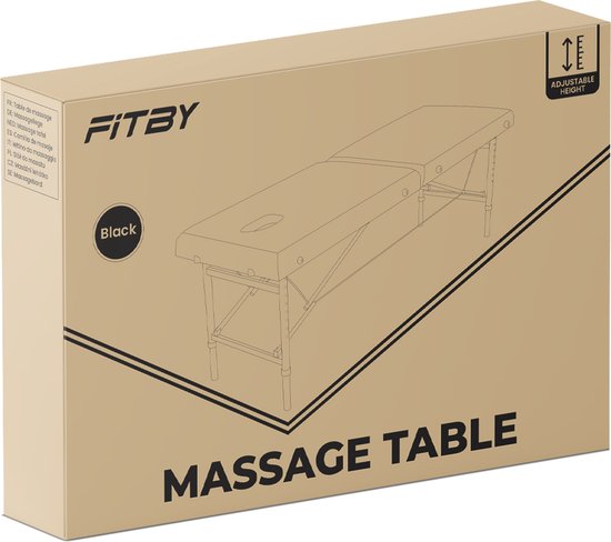 Fitby Massagetisch – Zusammenklappbarer Massagetisch – Behandlungstisch – Höhenverstellbar – 185 x 60 cm – Schwarz