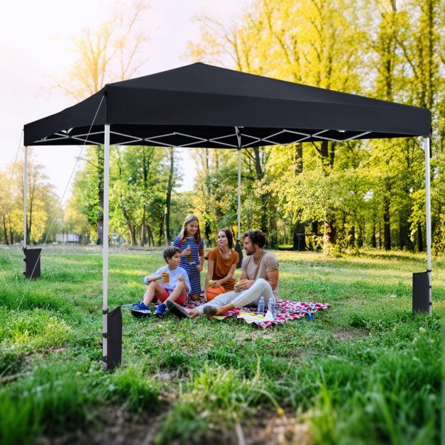 Coast Pop-Up-Partyzelt 290 × 290 cm – Zusammenklappbarer Pavillon mit 3 Höhenstufen, Tragetasche, Abspannleinen und Heringe – Schwarz