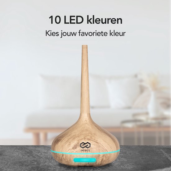 Infinity Goods Aroma Diffuser Inkl. 2x 10ml reines ätherisches Öl - Luftbefeuchter - Verdampfer - 10 LED Farben - Aromatherapie - Duftdiffusor - Holz Braun