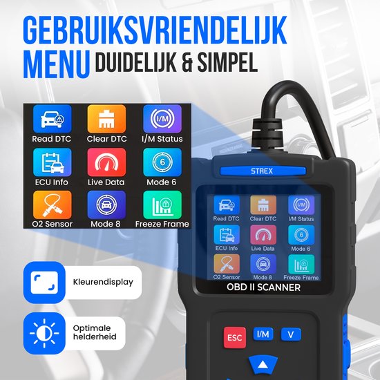 Strex OBD2 Scanner - OBD - Autoauslesung - Fehlerbeseitigung - NL Sprache - Autoscanner - Diagnosegeräte für Autos - Motorfehler