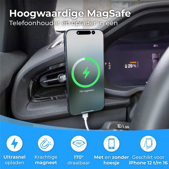 Nuvance - Auto-Telefonhalterung - Geeignet für MagSafe iPhone 12/13/14/15 - Telefonhalterung mit drahtlosem Ladegerät - Magnetische Autohalterung - Weiß