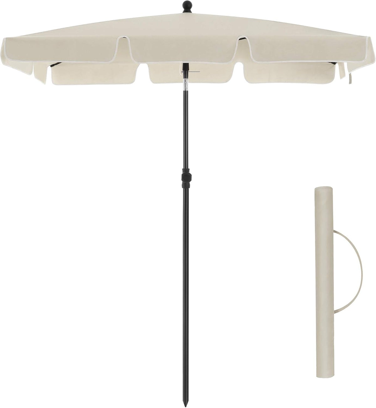 SONGMICS Rechteckiger Balkon-Sonnenschirm 200 x 125 cm, Beige, UV-Schutz bis zu UPF 50+, neigbar