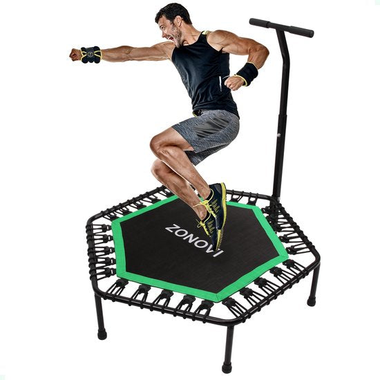 Zonovi Fitness Trampolin - Kapazität 250 KG - Mini-Trampolin - Kleines Trampolin - Sport-Trampolin - Rebounder - Bouncer - Mit Gummibändern - Schwarz - Grün - 106 cm - 42 in.
