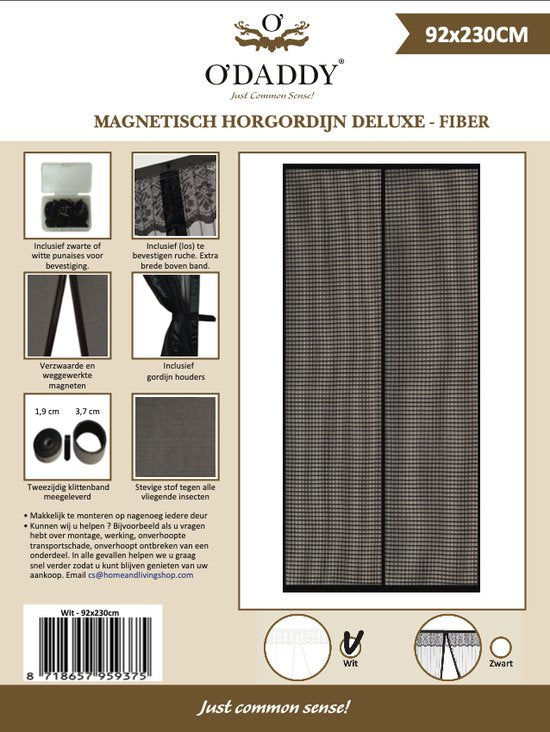 O'DADDY Türvorhang Deluxe FIBER - Magnetischer Fliegenvorhang - Für Neubauten und Standardtüren - Einfache Installation - Weißes Horn - 92x230 cm