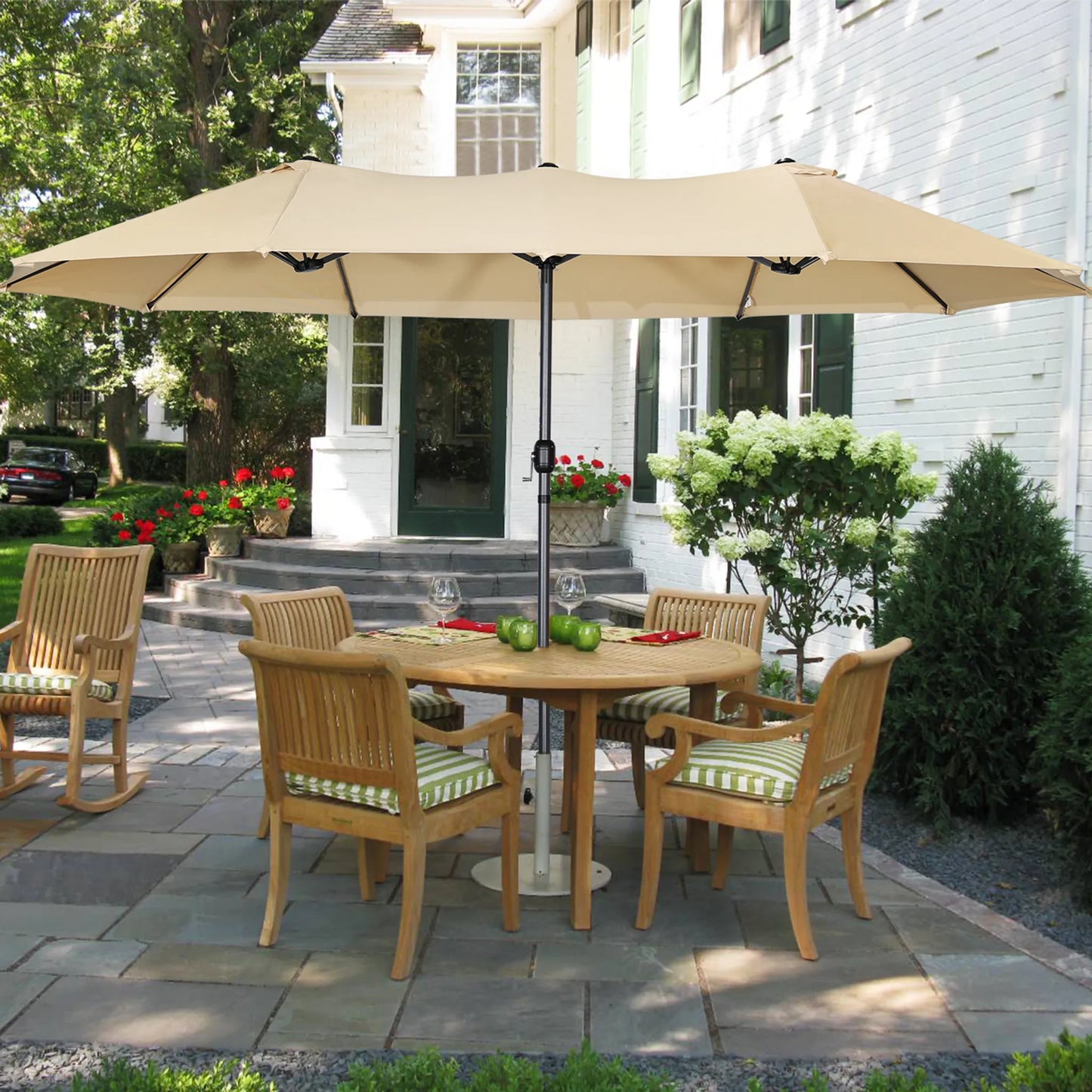 Angel Living Doppel-Sonnenschirm – 460 x 270 cm – mit Drehkurbel – UPF 50+ – beige