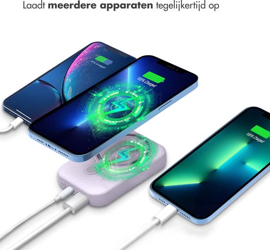 imoshion Powerbank 10000 mAh - Geeignet für MagSafe - Schnellladegerät 22,5W - LED-Anzeige - USB C & USB A - Kabellose Powerbank Geeignet für iPhone 12/13/14/15/16 - Flieder