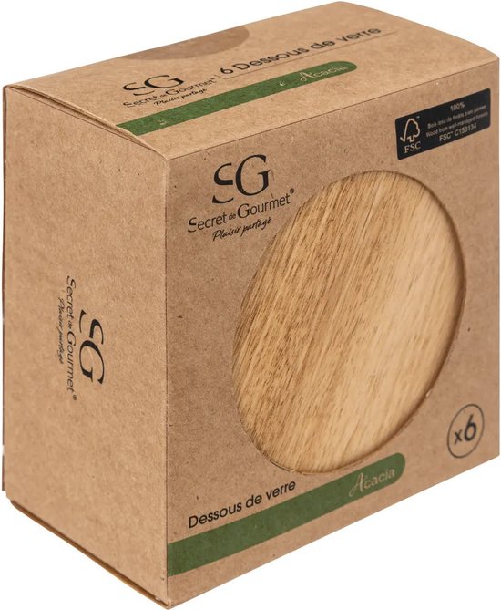 Secret de Gourmet Untersetzer – 6 Stück – Akazienholz – D10 cm – rund – lackiert – modern und klassisch