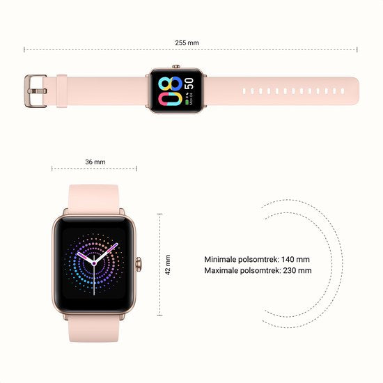 MAOO BOOST Smartwatch - Inkl. Bildschirmschutz - Wasserdicht - Smartwatch Damen Rose Gold - Schrittzähler - Uhr - Pink