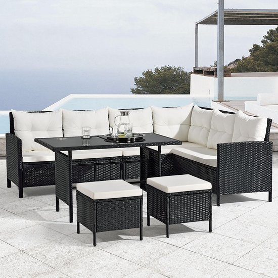 Lounge-Set Manacor - Polyrotan - Schwarz/Weiß