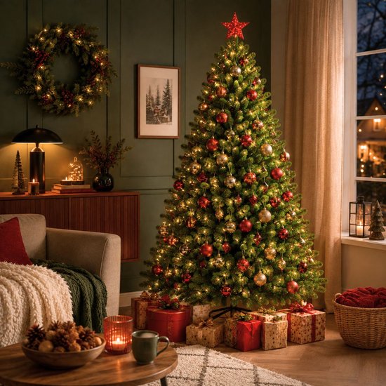 Triumph Tree Tsuga Weihnachtsbaum – Volles und natürliches Aussehen mit 1502 Zweigen – Weihnachtsdekoration für den Innenbereich – Kunstbaum, einfach und schnell aufstellbar – Grün, H 260 x Ø 160 cm