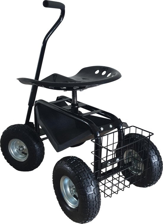 AXI AG22 Gartenhocker auf Rädern für den Garten in Schwarz - Gartenhocker - Kniebundhocker aus Metall mit maximaler Belastung von 150 kg - Sitzhocker mit Stauraum für die Gartenarbeit