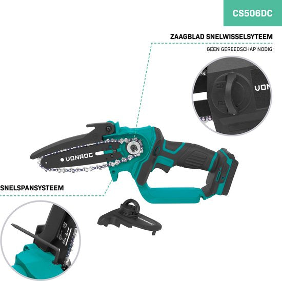 VONROC Mini-Kettensäge 20V - 152mm - Ohne Akku und Schnellladegerät
