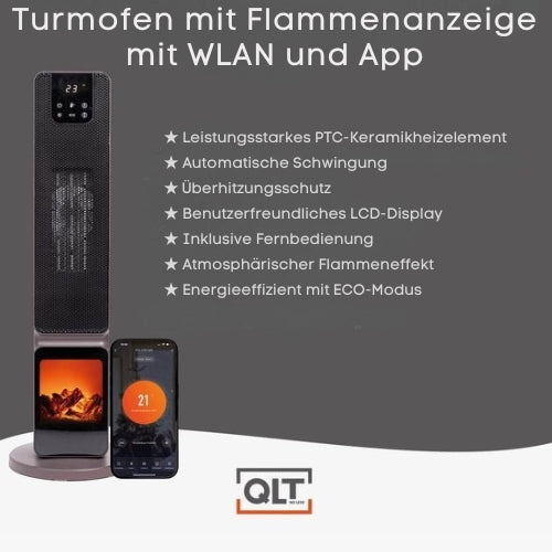 QLT No Less - Heizlüfter mit Swing und ECO-Modus - Elektroheizung mit Wifi + App-Steuerung - 2000W - Schwarz