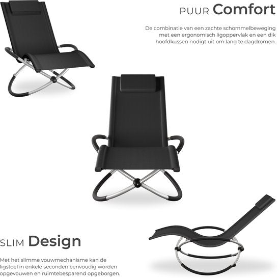 tectake Outdoor-Schaukelstuhl - Zusammenklappbar - Wetterfeste Liege - Relaxliege - Belastbarkeit bis 150 kg - Ergonomischer Liegestuhl - Gartenmöbel - Balkon oder Terrasse - Verschiedene Farben - Schwarz