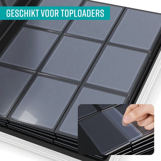NAPI Toploader Pro-Ordner für 288 Karten – Premium-Sammelordner mit Toploadern und Reißverschluss – Sammelkartenordner – 9 Fächer – Kunstleder – Rot/Weiß