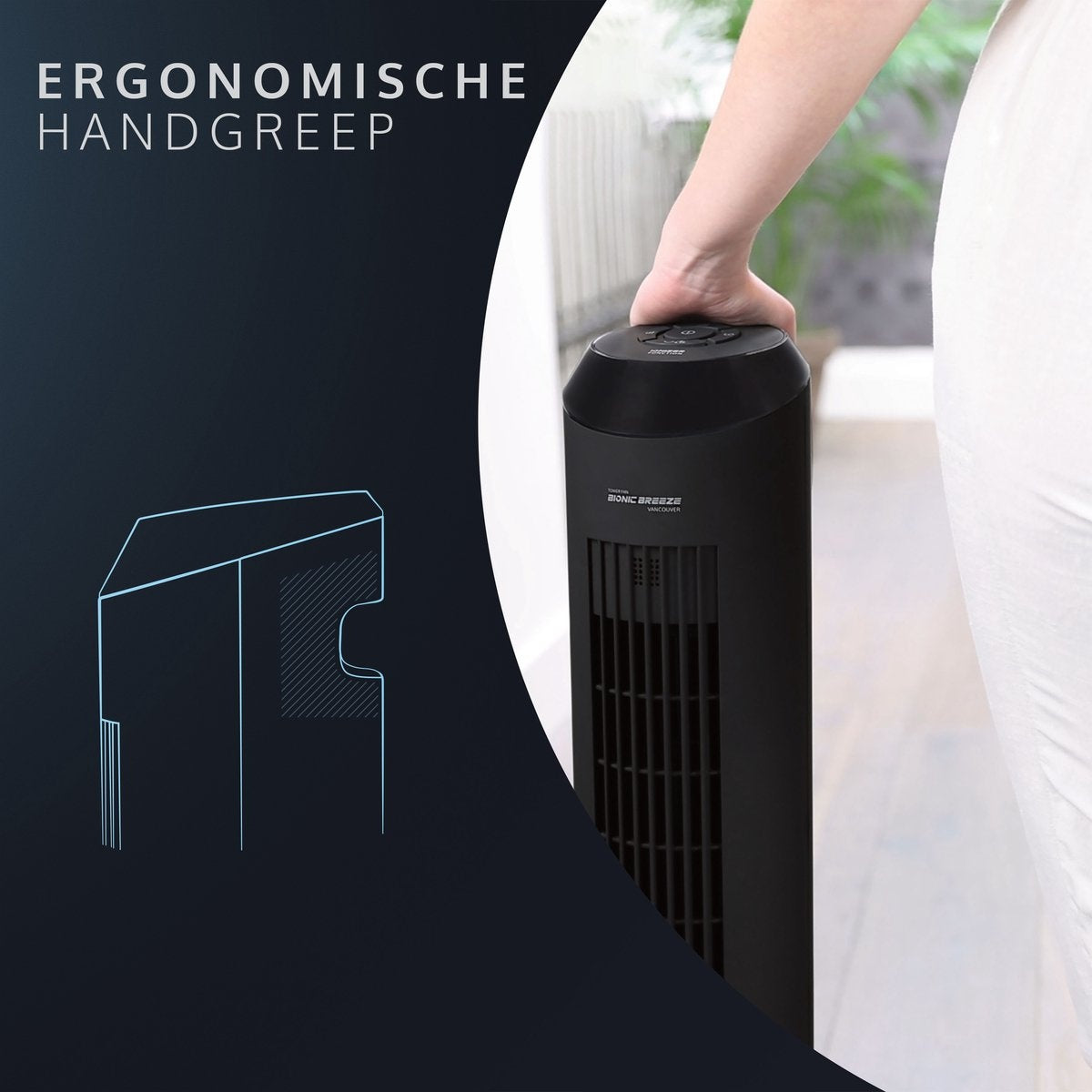 JAP Vancouver - Leiser Turmventilator - Luftreiniger - Fernbedienung und Timer - Oszillierender Säulenventilator - Design-Ventilator aufrecht - Standventilator - Mattschwarz