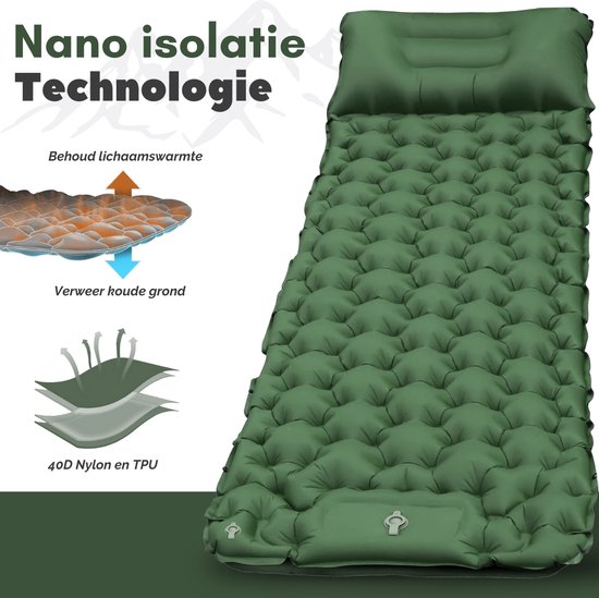 Vertrex Inflate-X1 Schlafmatte mit eingebauter Pumpe - Luftbett - 1 Person - Moosgrün
