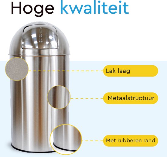 BRASQ Push Bin Edelstahl-Mülleimer mit herausnehmbarem Abfallbehälter 30 Liter - Mülleimer - Mülleimer