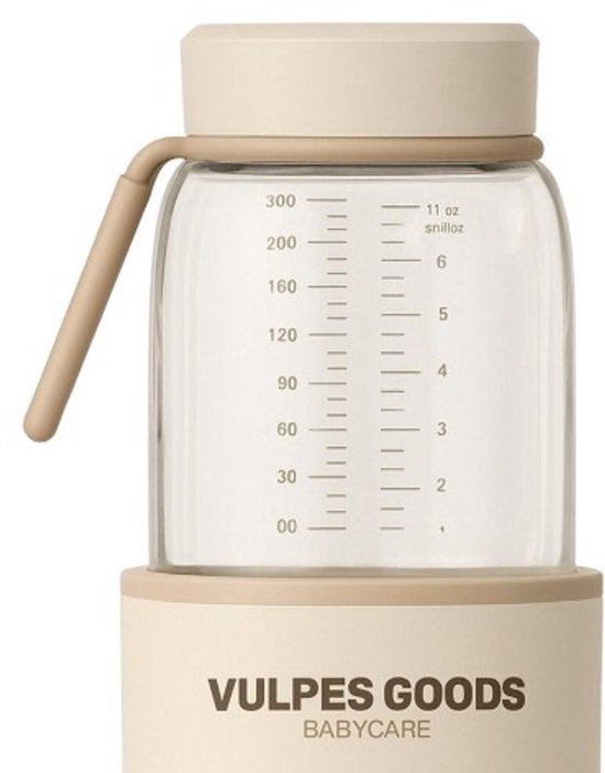 Vulpes Goods® - Babycare Flaschenwärmer Elite - 330 ml & 5 Temperatureinstellungen - Ausgestattet mit 13.500 Mah Batterie und Speicherfunktion - Für unterwegs und die Nachtfütterung - Cremefarbenes Glas und Kunststoff