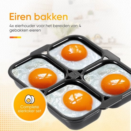 KitchenApp Eierkocher elektrisch - Geeignet für 8 Eier - Mit Zeitschaltuhr - Inklusive Messbecher - Silbergrau