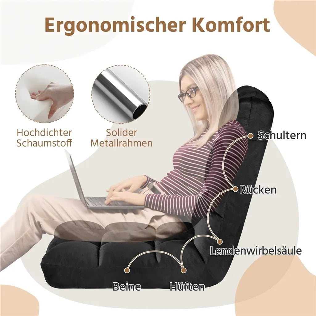 Yaheetech Floor Chair 111,5 x 53 x 57 cm Schwarz 14-Position Verstellbare Rückenlehne Gaming Relax Chair