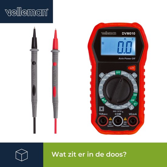 Velleman Digitalmultimeter, geeignet zum Messen von AC/DC-Strom, AC/DC-Spannung, Widerstand, Transistor, Dioden und Durchgang, einschließlich Messleitungen