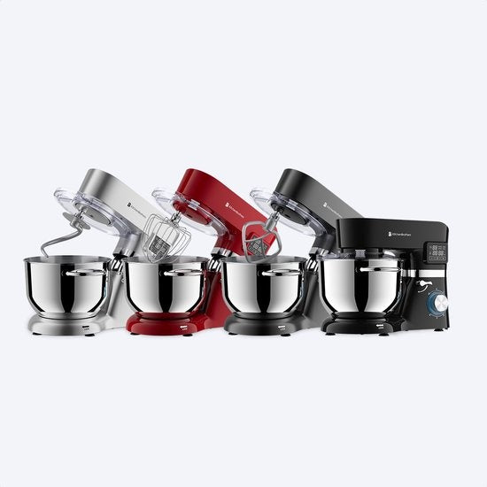 KitchenBrothers Küchenmaschine - Display und Timer - Küchenroboter - 6L - 1400W - Schwarz