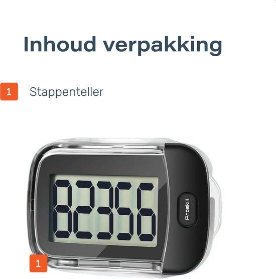 Proskill Schrittzähler mit Clip - Einfacher Aktivitäts-Tracker - Hosentasche - Geeignet für Frauen, Männer & Kinder - Wandern & Fitness