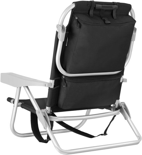 tectake® Beach Chair Coral - faltbarer Campingstuhl mit Kühltasche und Aufbewahrungstasche - 5-fach verstellbare Rückenlehne mit Kopfkissen - breite Armlehnen mit Becherhalter / Telefonhalter - faltbarer Campingstuhl - Schwarz