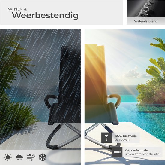 tectake Outdoor-Schaukelstuhl - Zusammenklappbar - Wetterfeste Liege - Relaxliege - Belastbarkeit bis 150 kg - Ergonomischer Liegestuhl - Gartenmöbel - Balkon oder Terrasse - Verschiedene Farben - Schwarz