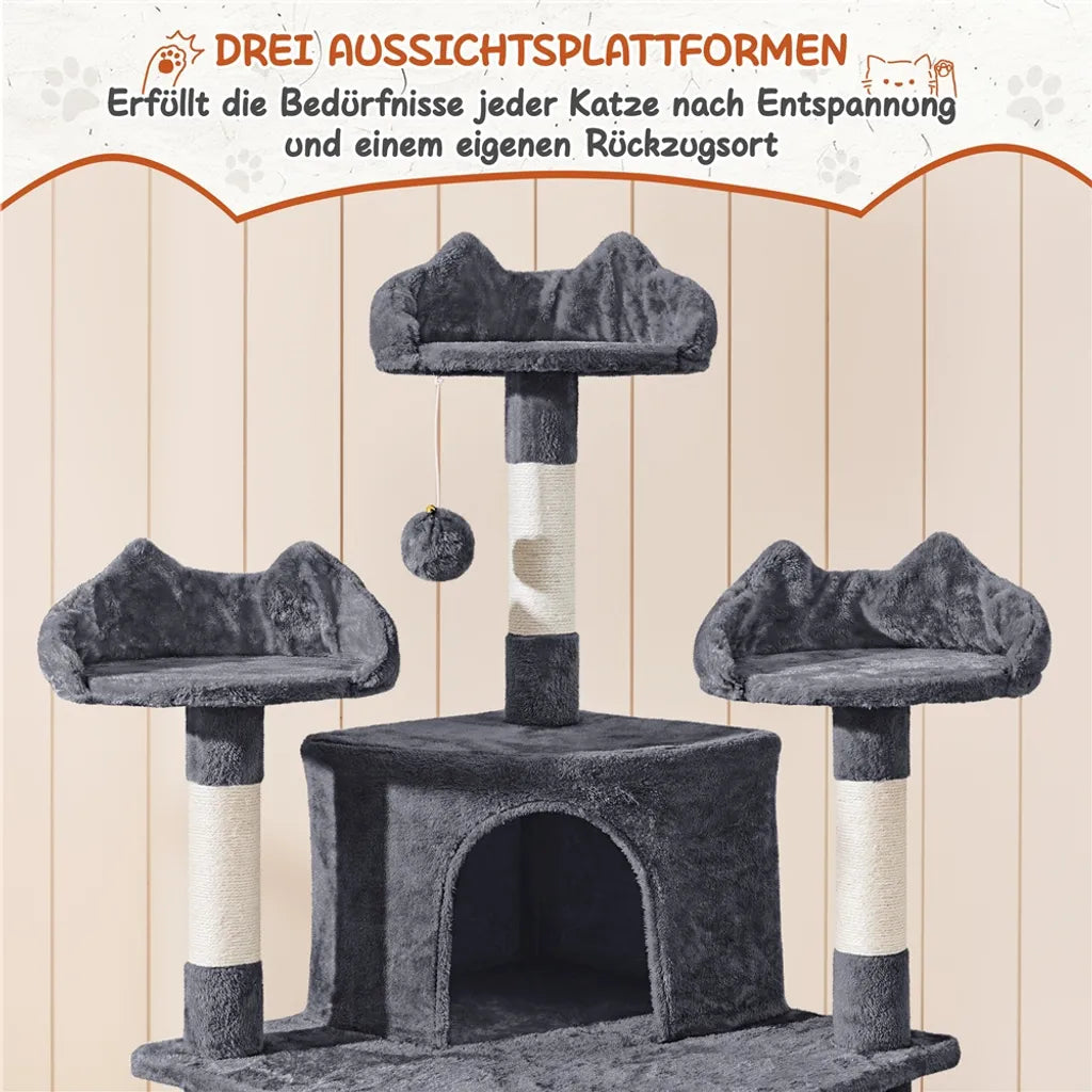 Yaheetech XXL Kratzbaum – 194 cm – Sisalstämme – 2 Häuschen/2 Liegen – Dunkelgrau