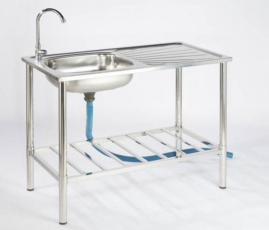 Gartenmeister - Edelstahl-Spülbecken - für den Außenbereich - inkl. Wasserhahn/ Spülbecken/ Ablaufschlauch - 100 x 50,5 x 87 cm - Silber
