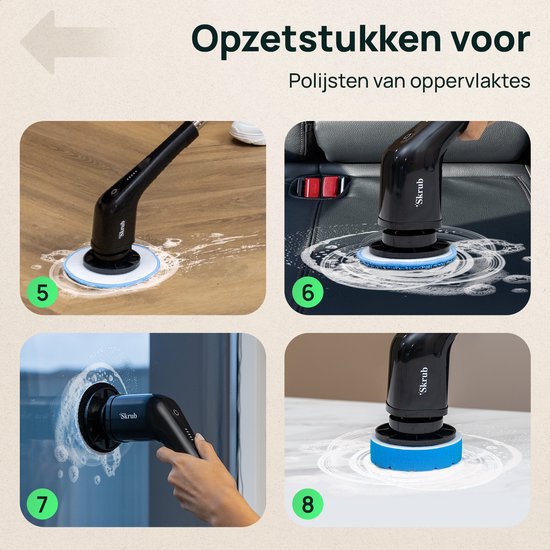 Skrub Elektrische Reinigungsbürste - Schrubber mit Griff für das Badezimmer - 8 Aufsätze