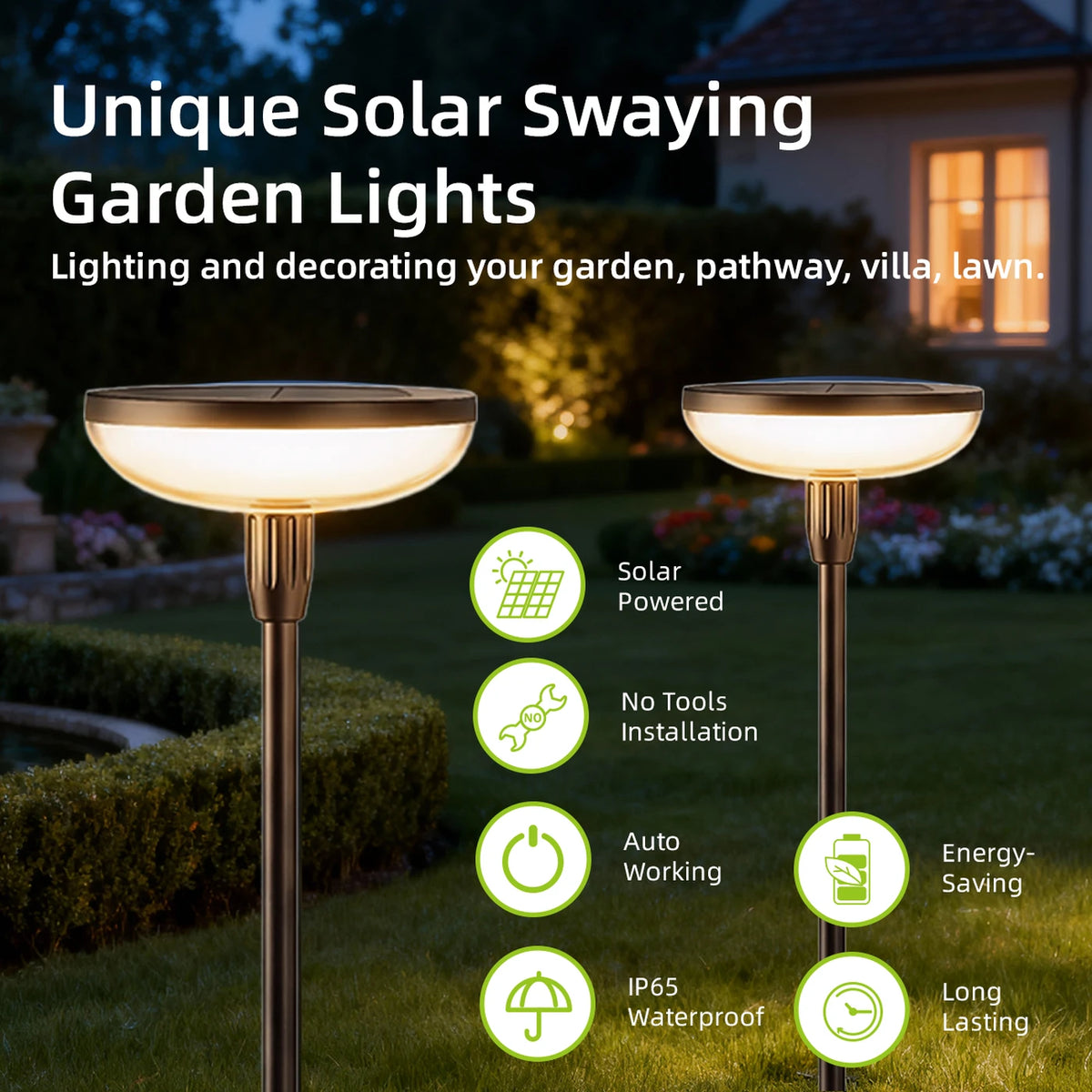 VIVREAL 4er-Pack Solar-Gartenbeleuchtung – Doppelte runde Schwenklampen – 18,1 × 31,49 Zoll – Schwarz